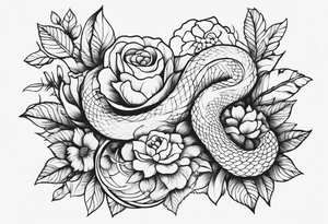 middle of the chest, naturalistic, floral maybe or snake minimalist complex tattoo maybe animals included around 15 cm wide tattoo idea