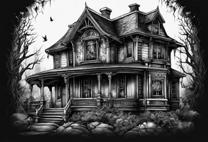 Creepy house spirit tattoo idea