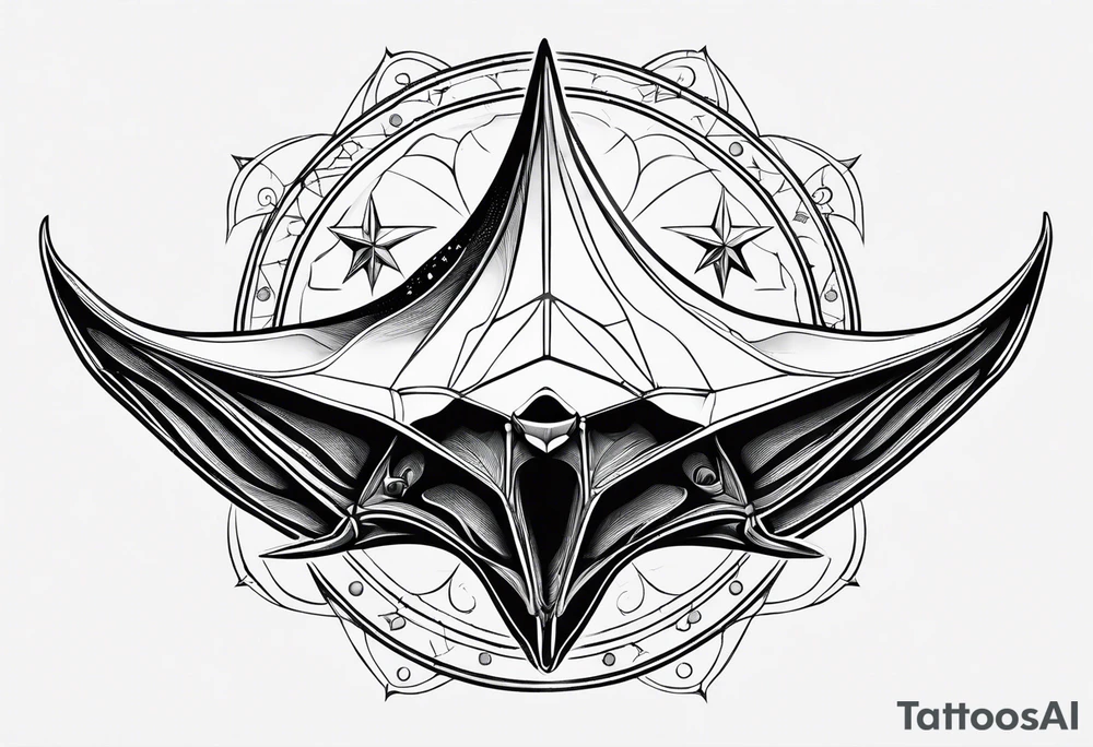 Simple manta ray with a nautical star inside and an octagon around tattoo idea