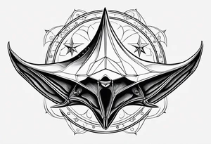Simple manta ray with a nautical star inside and an octagon around tattoo idea