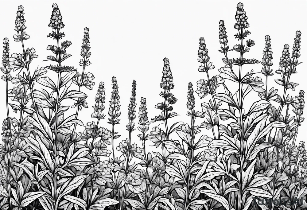 Generate a picture of Vervain (Verbena) flowers with small leaves around them. tattoo idea