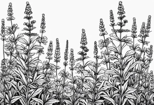 Generate a picture of Vervain (Verbena) flowers with small leaves around them. tattoo idea