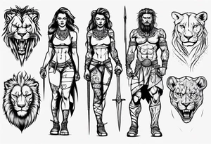 Lioness standing next to a warrior tattoo idea