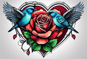 heart, rose, bird tattoo idea