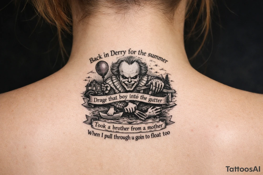 Back in derry for the summer ,drage that boy into the gutter , took a brother from a mother, when I pull through u goin to float too tattoo idea