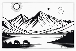 mountains, lake, yurt, sun, kyrgyzstan tattoo idea