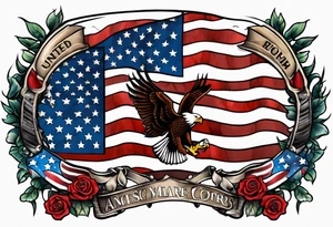 United States Marine Corps and American Flag arm sleeve with soldiers memorial tattoo idea