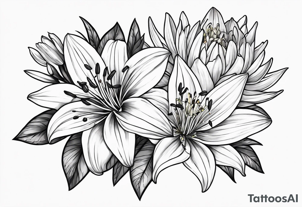 Lily & aster birth flower tattoo idea