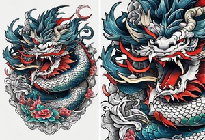 Create a detailed tattoo of Asian dragon wrapping around an anchor centered on taeguk. tattoo idea