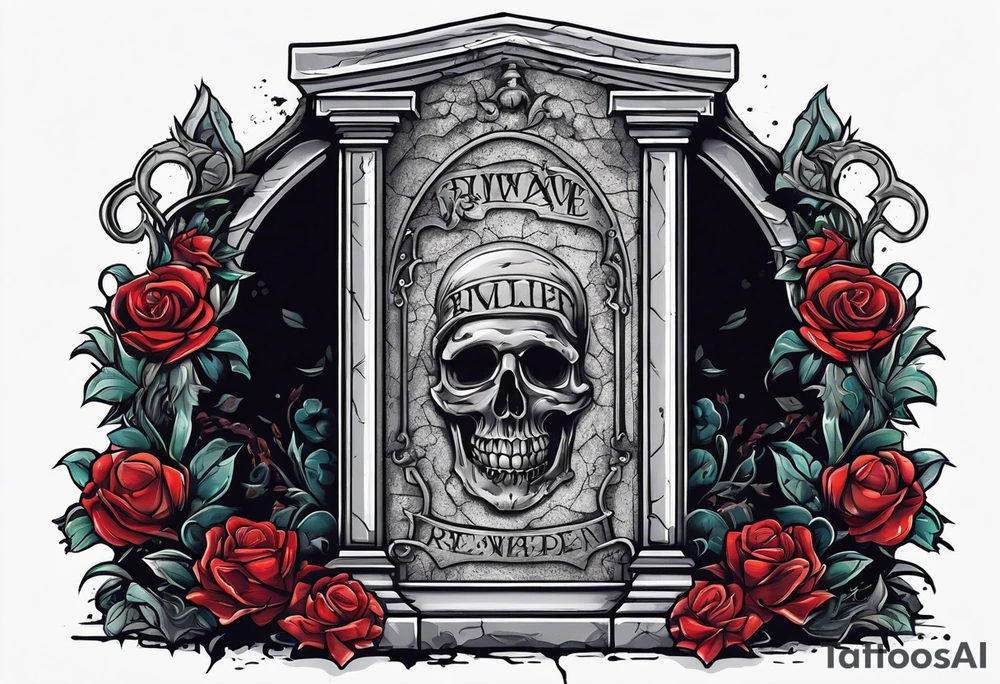 Person emerging from grave. 
MIW Reincarnate written on gravestone tattoo idea