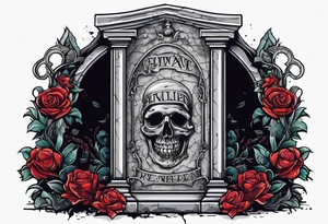 Person emerging from grave. 
MIW Reincarnate written on gravestone tattoo idea