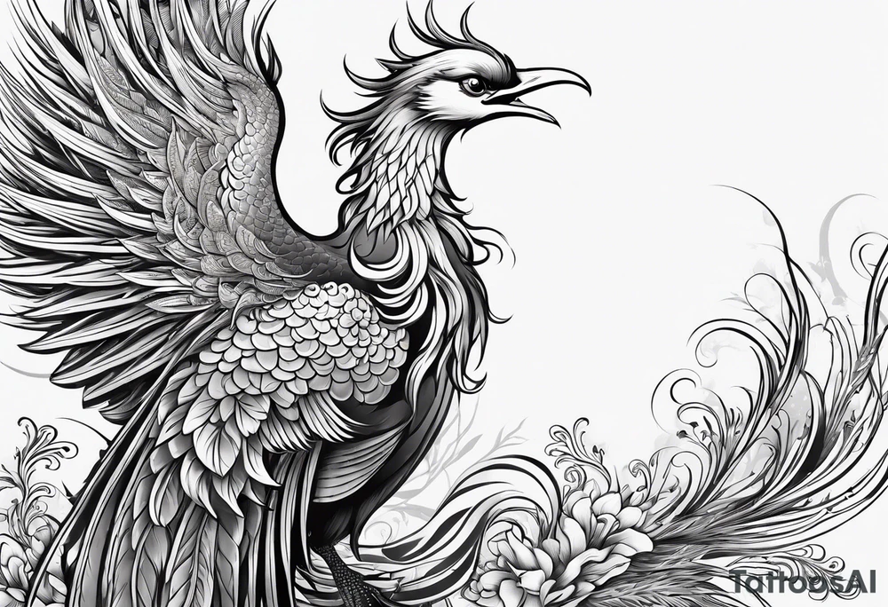 asian elegant phoenix
with a long neck, with no wings, graceful tattoo idea