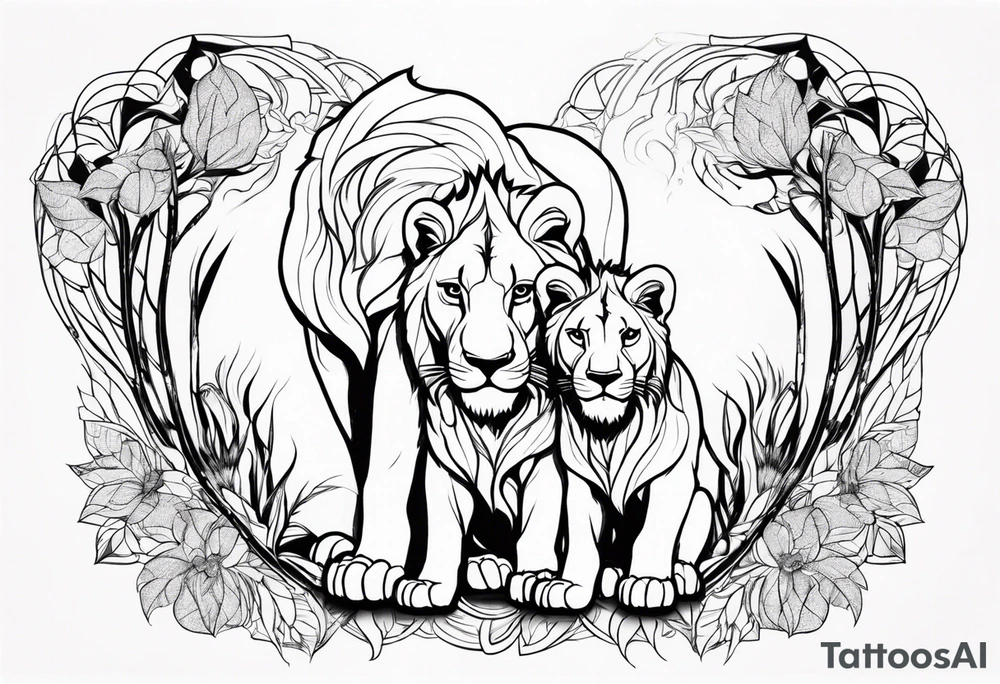 Father lion with two cub lions tattoo idea
