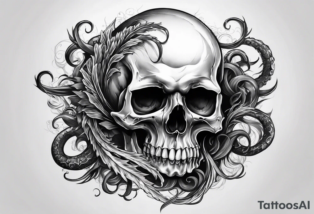 Realistic skull with tentacles tattoo idea