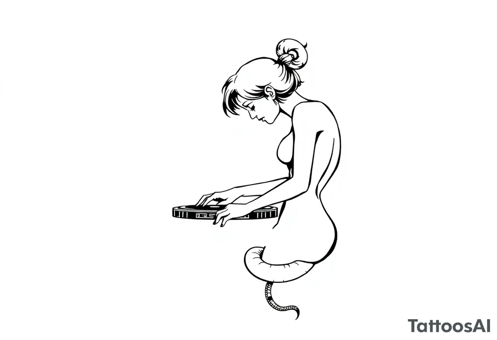 disk jockeying, naked girl, snake tattoo idea