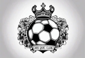 a cross with soccer ball and text MÉS QUE UN CLUB tattoo idea