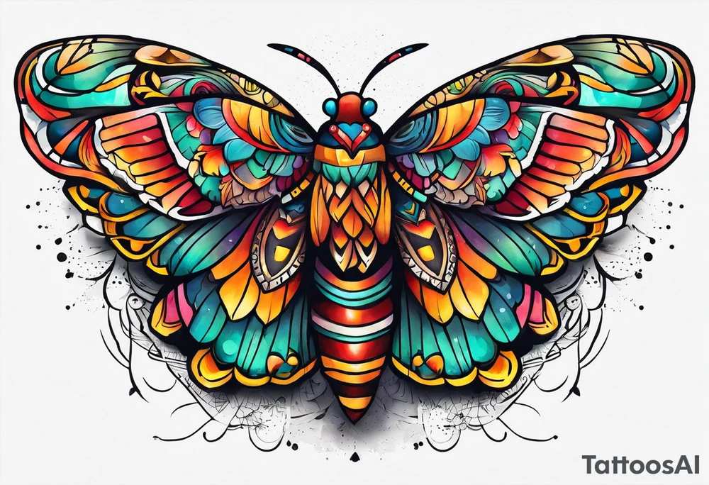 Modern Mexican style moth tattoo idea