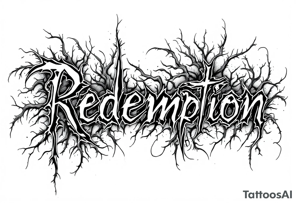 REDEMPTION  in handwritten, cursive, bold, gothic tattoo idea