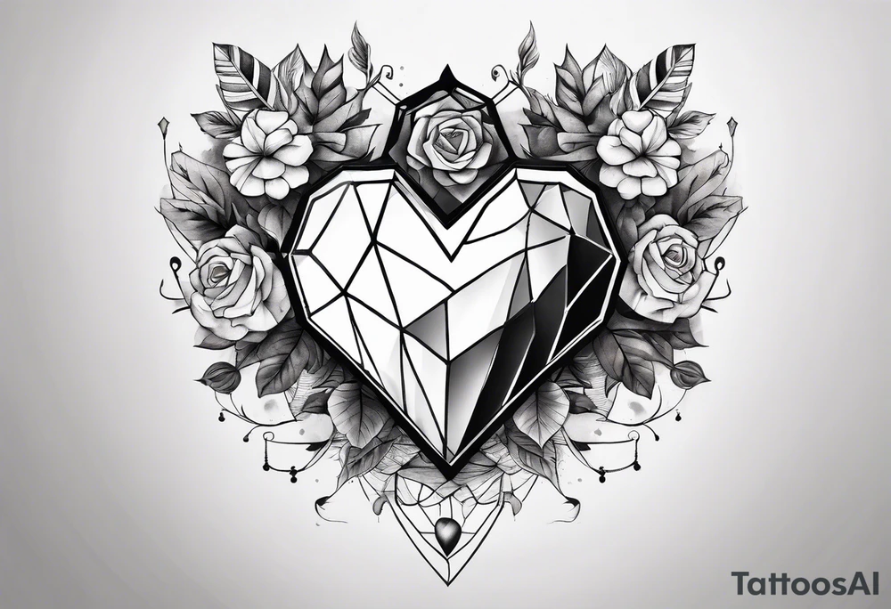hexagon chest heart tattoo idea