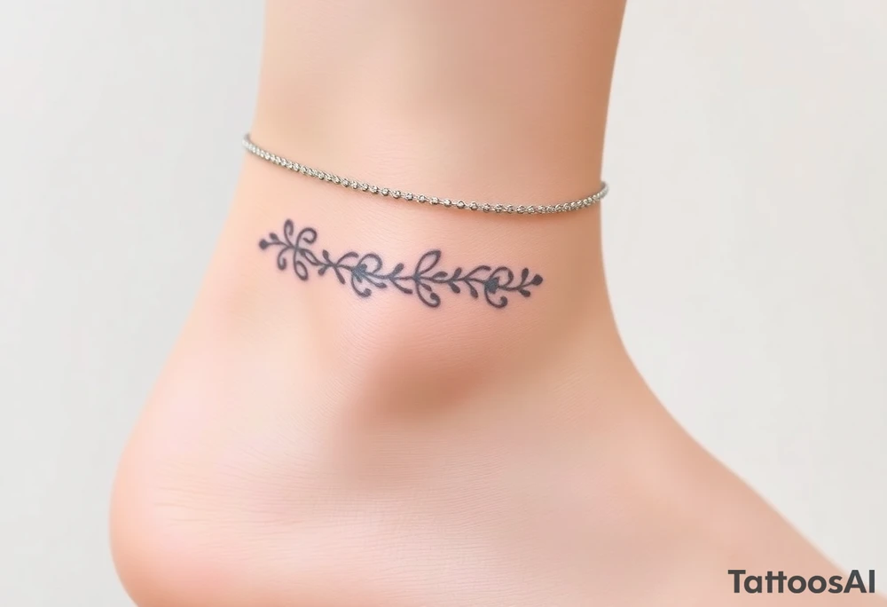 A soft grey lace anklet with tiny chains, blending elegance and femininity tattoo idea