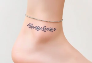 A soft grey lace anklet with tiny chains, blending elegance and femininity tattoo idea