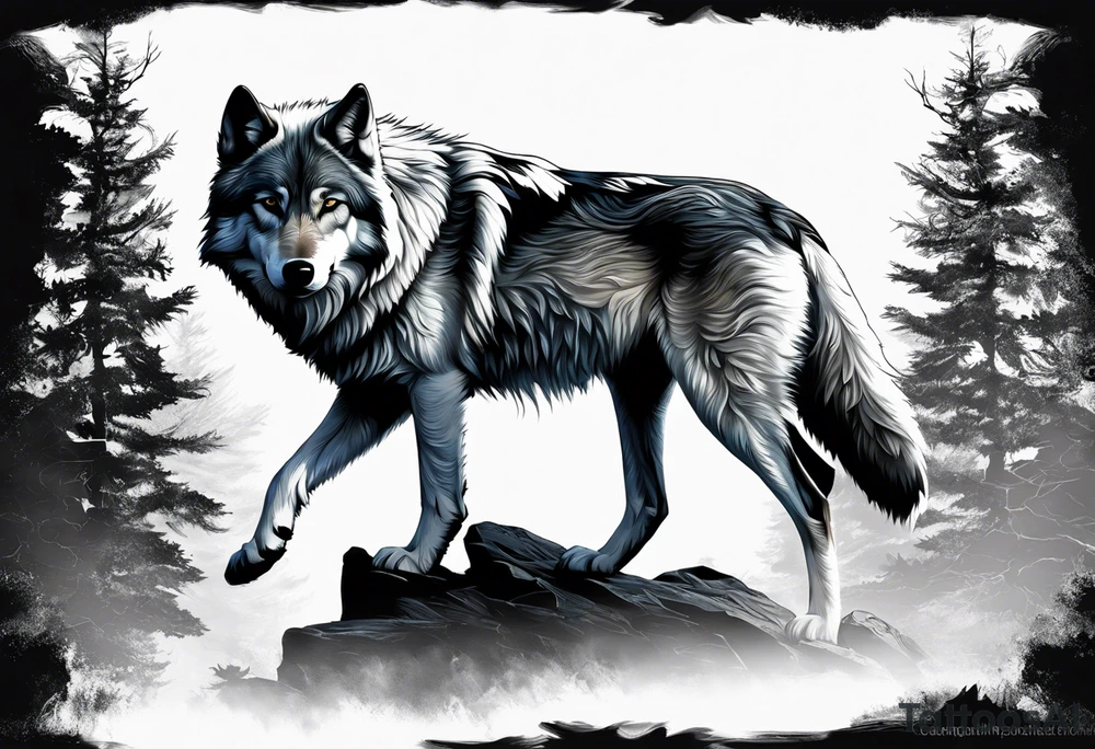White wolf fading into Black wolf tattoo idea