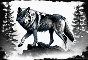 White wolf fading into Black wolf tattoo idea