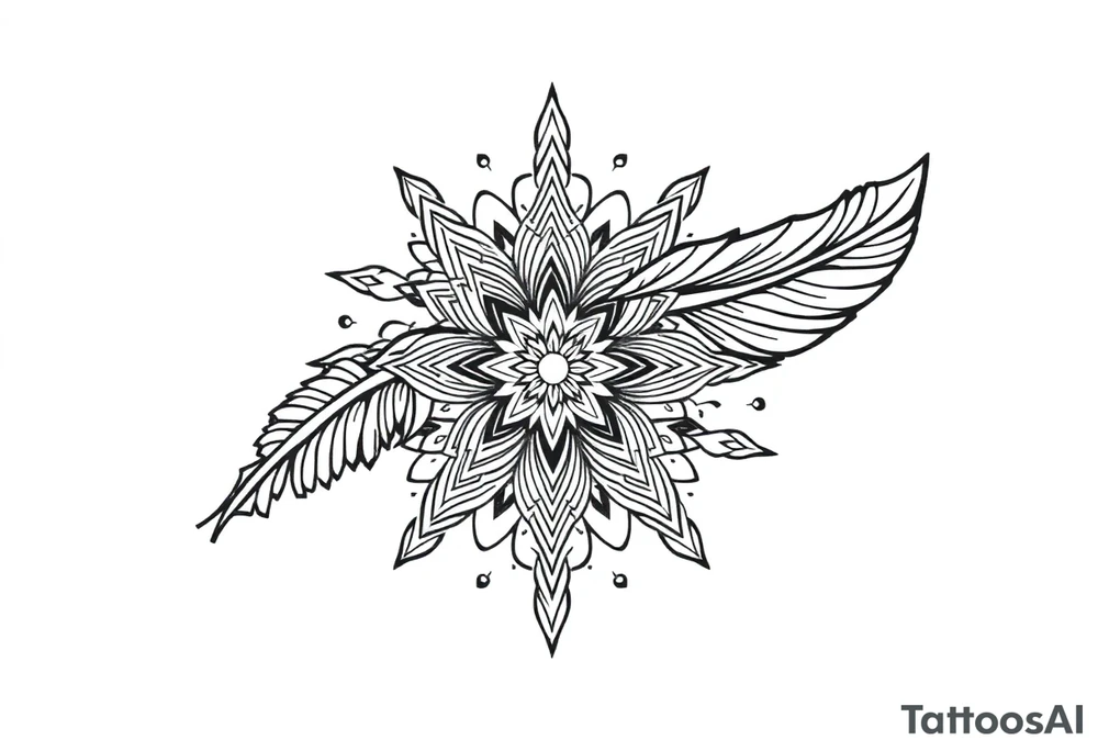 spiritual bold linefeather mandala tattoo idea