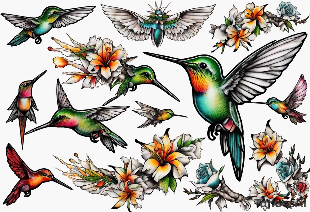 tier krebs mit kolibri tattoo idea