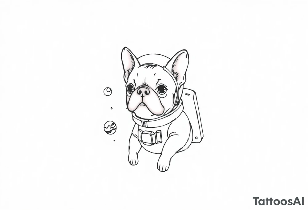 a space themed tattoo of my french bulldog mars. include elements in space like planets and stars. mars should be depicted as a astronaut tattoo idea