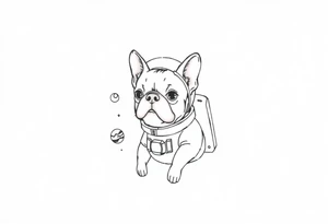 a space themed tattoo of my french bulldog mars. include elements in space like planets and stars. mars should be depicted as a astronaut tattoo idea