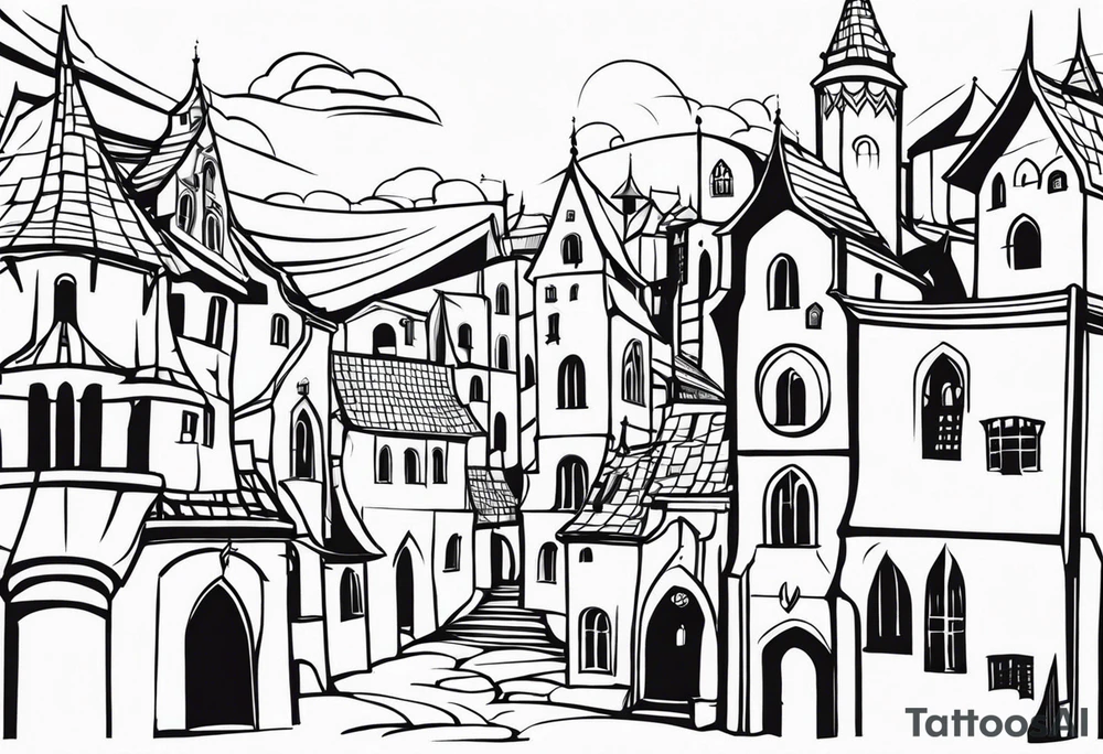 medieval city swirl
 vector tattoo idea