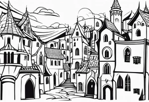 medieval city swirl
 vector tattoo idea