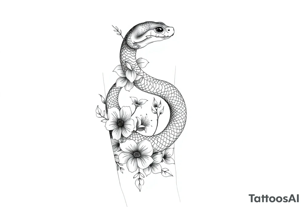 Snake with flowers tattoo idea