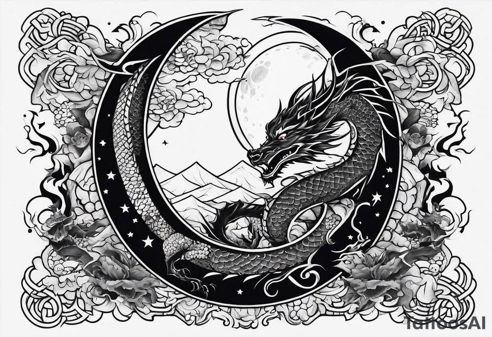 Moon and a dragon tattoo idea