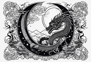 Moon and a dragon tattoo idea