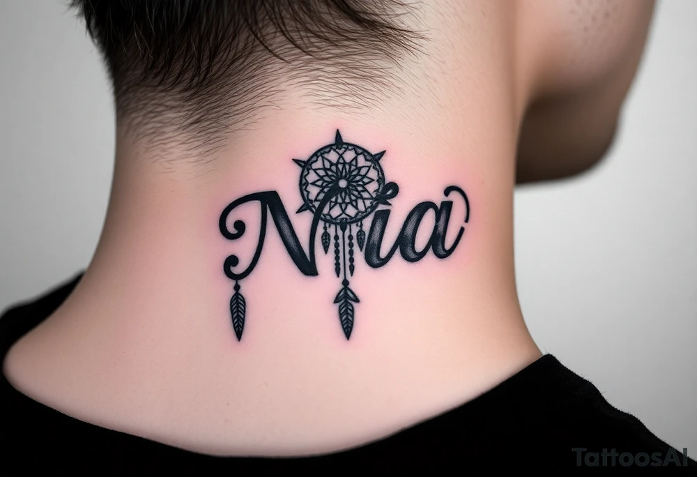 Name Nia in a dreamcatcher faded letters tattoo idea