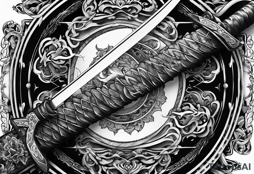 Katana in vortex of fire tattoo idea