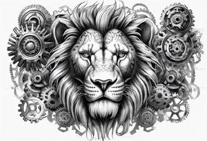 Biomechanical lion with gears inside tattoo idea