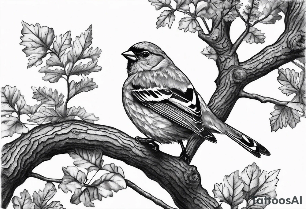 black oak tree with finch birds tattoo idea
