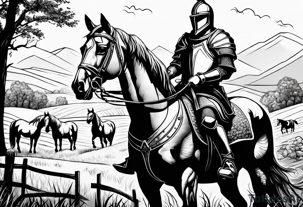 a knight living on a farm with horses tattoo idea