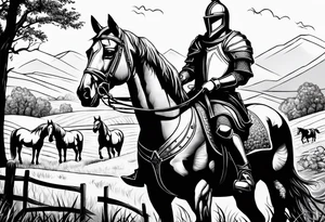 a knight living on a farm with horses tattoo idea