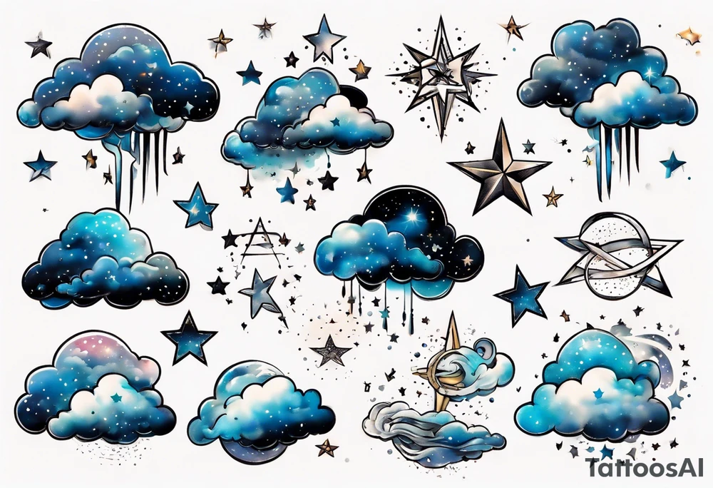 cloud with the date and stars tattoo idea
