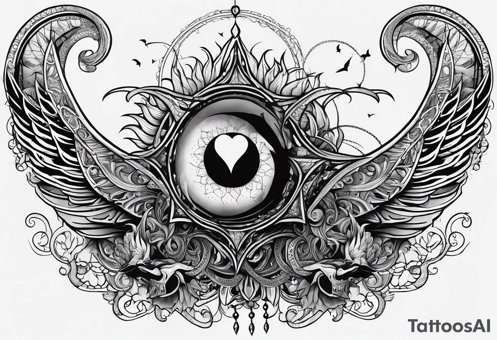 Long tattoo for arm. Lovecraftian creature, protecting a heart. Ctulhu. tattoo idea