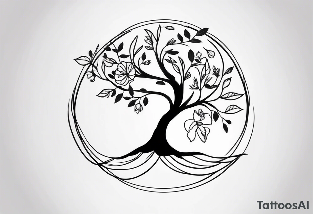 small feminine minimalist tattoo of tree with leafs and flower on wrist tattoo idea