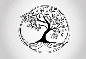small feminine minimalist tattoo of tree with leafs and flower on wrist tattoo idea