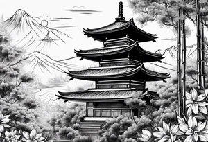 bamboo with cherry blossum tree behind it tattoo idea