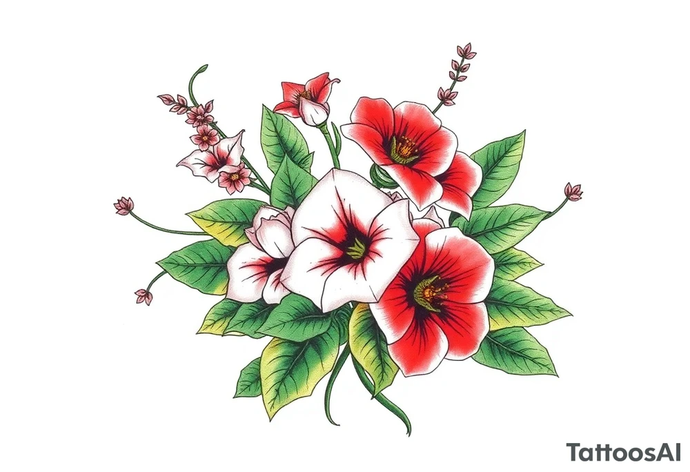 Bouquet of belladonna, foxglove, Virginia creeper, and poison ivy tattoo idea