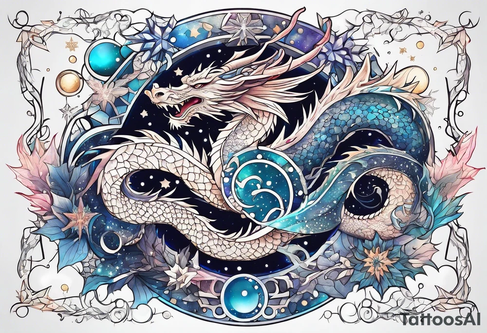 Constellation, dragon, snowflake tattoo idea
