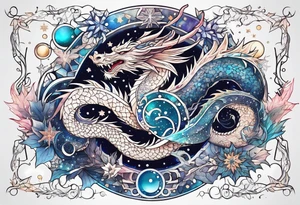 Constellation, dragon, snowflake tattoo idea